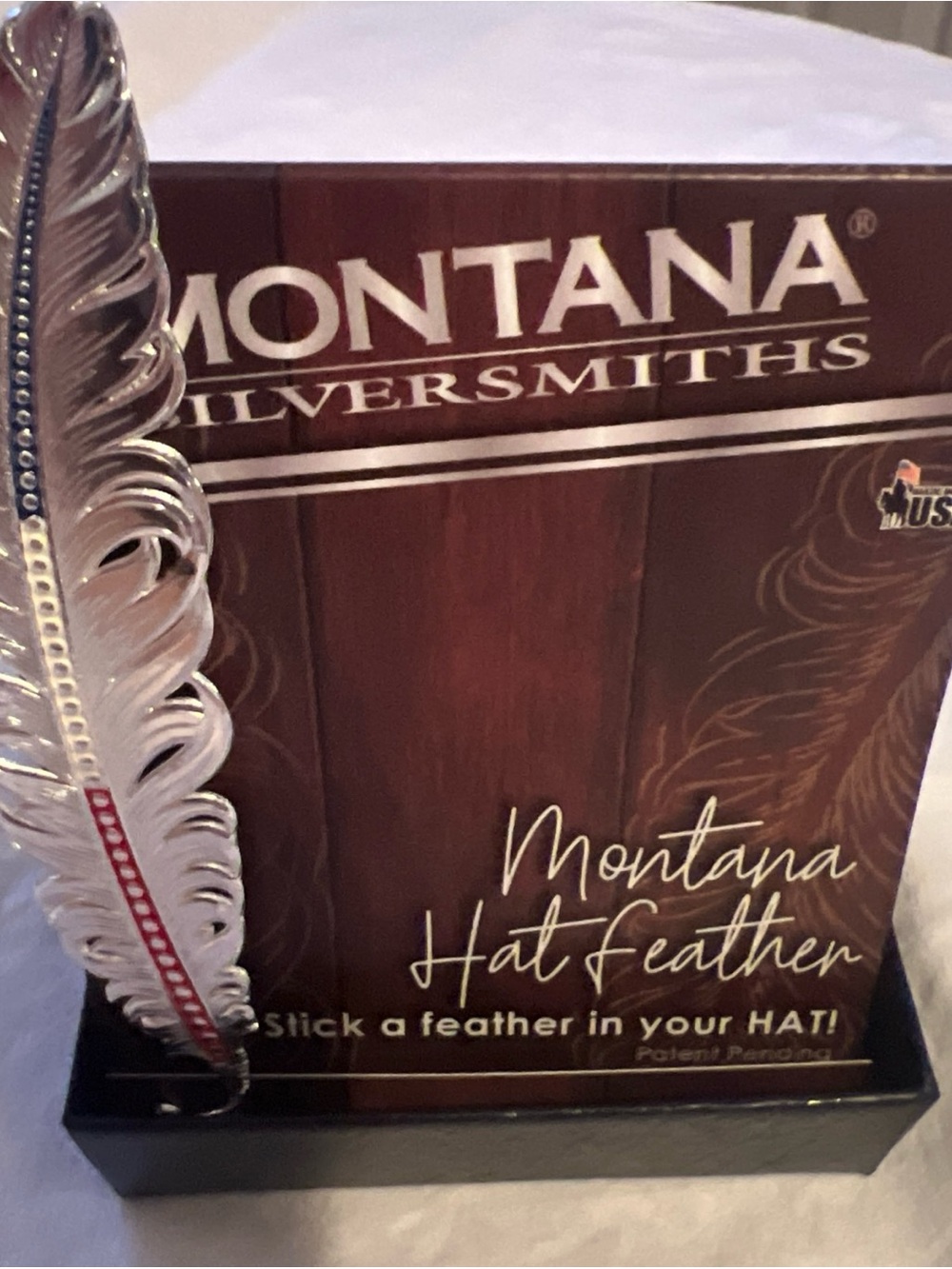 Montana Silversmiths Silver Feather Hat Pin with Red and Blue Trim - Picture 2 of 12